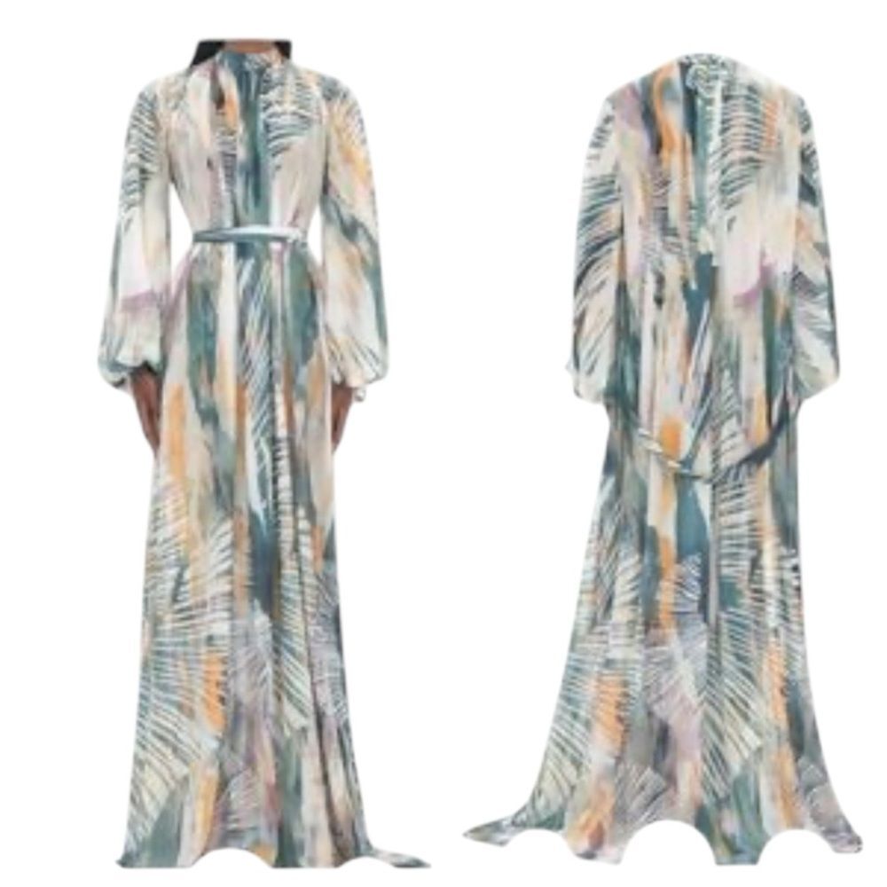 Andrea Iyamah Sade Sheer Tropical Palm Coverup Dress Gown S/M NWT